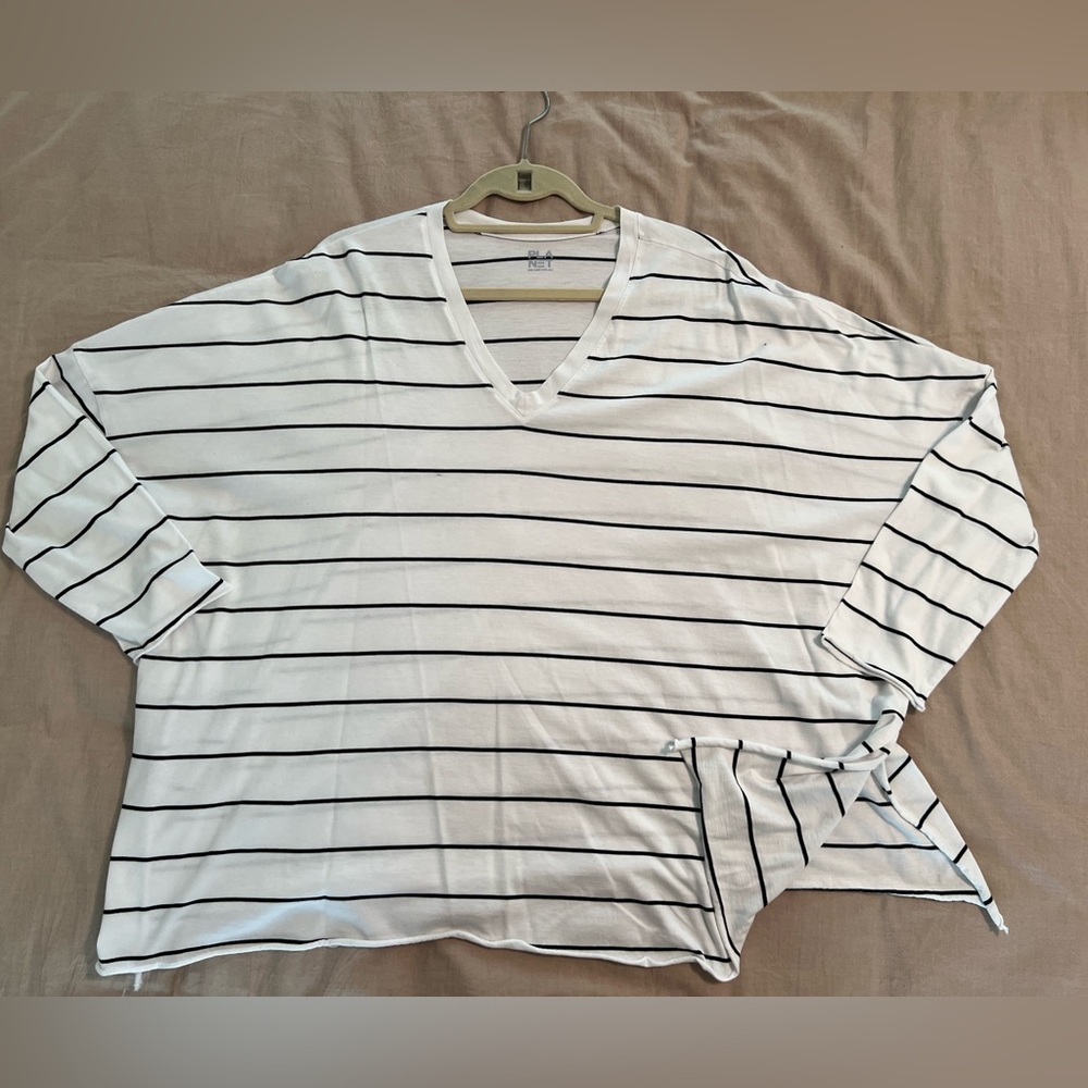 White with black stripes Pima Cotton Planet shirt. One size but fits like 2x